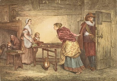 Royalists seeking refuge in the house of a Puritan, engraved by J.D. Cooper by Marcus Stone